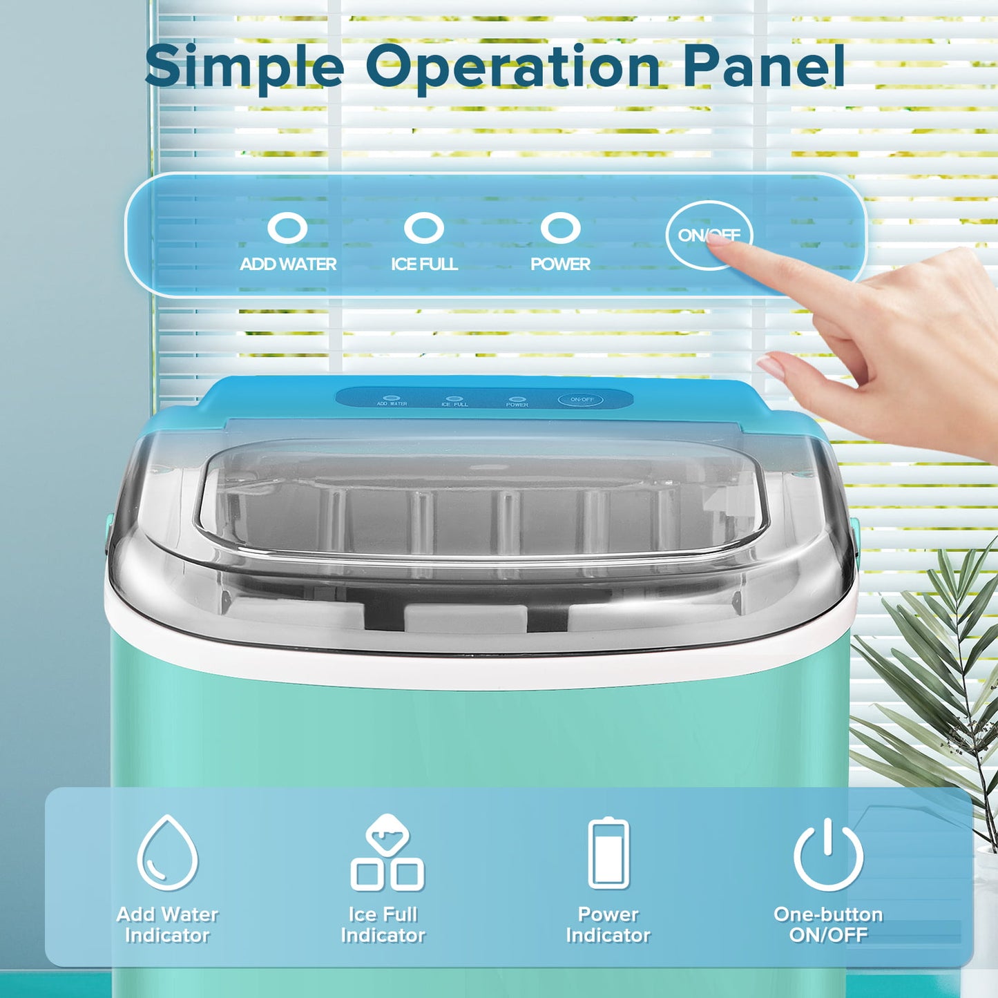 KISSAIR Ice Makers Countertop, Ice Machine with Handle, 26Lbs in 24Hrs, 9 Cubes Ready in 6 Mins, Self-Cleaning Portable Ice Maker, 2 Sizes of Bullet Ice Cubes-Green