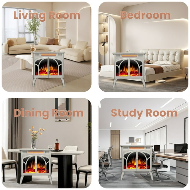 KISSAIR Electric Fireplace Heater 25’’ with 3D Realistic Flame Effect, Freestanding Fireplace with Remote Control, 500W/1500W,- Beige