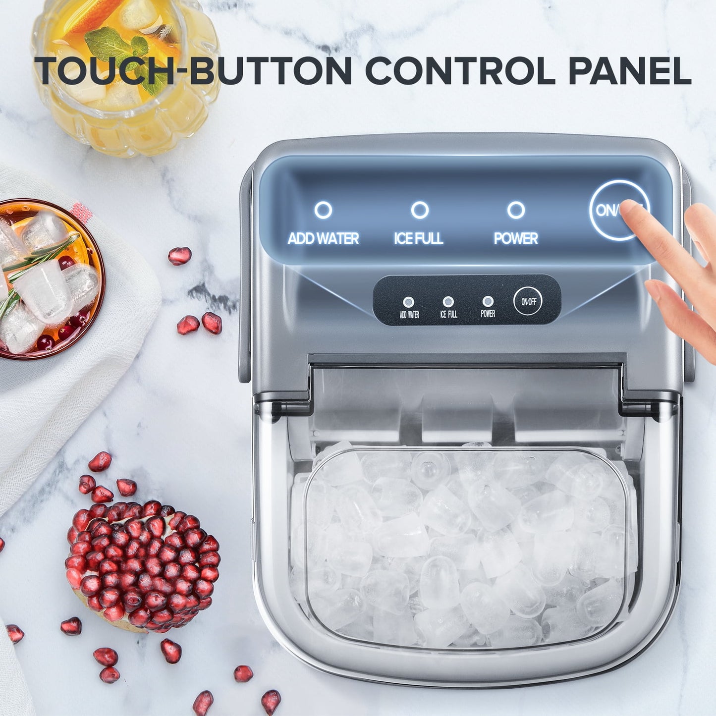 KISSAIR Countertop Ice Maker Portable Ice Machine with Handle, Self-Cleaning Ice Makers, 26Lbs/24H, 9 Ice Cubes Ready in 6 Mins for Home Kitchen Bar Party Gray