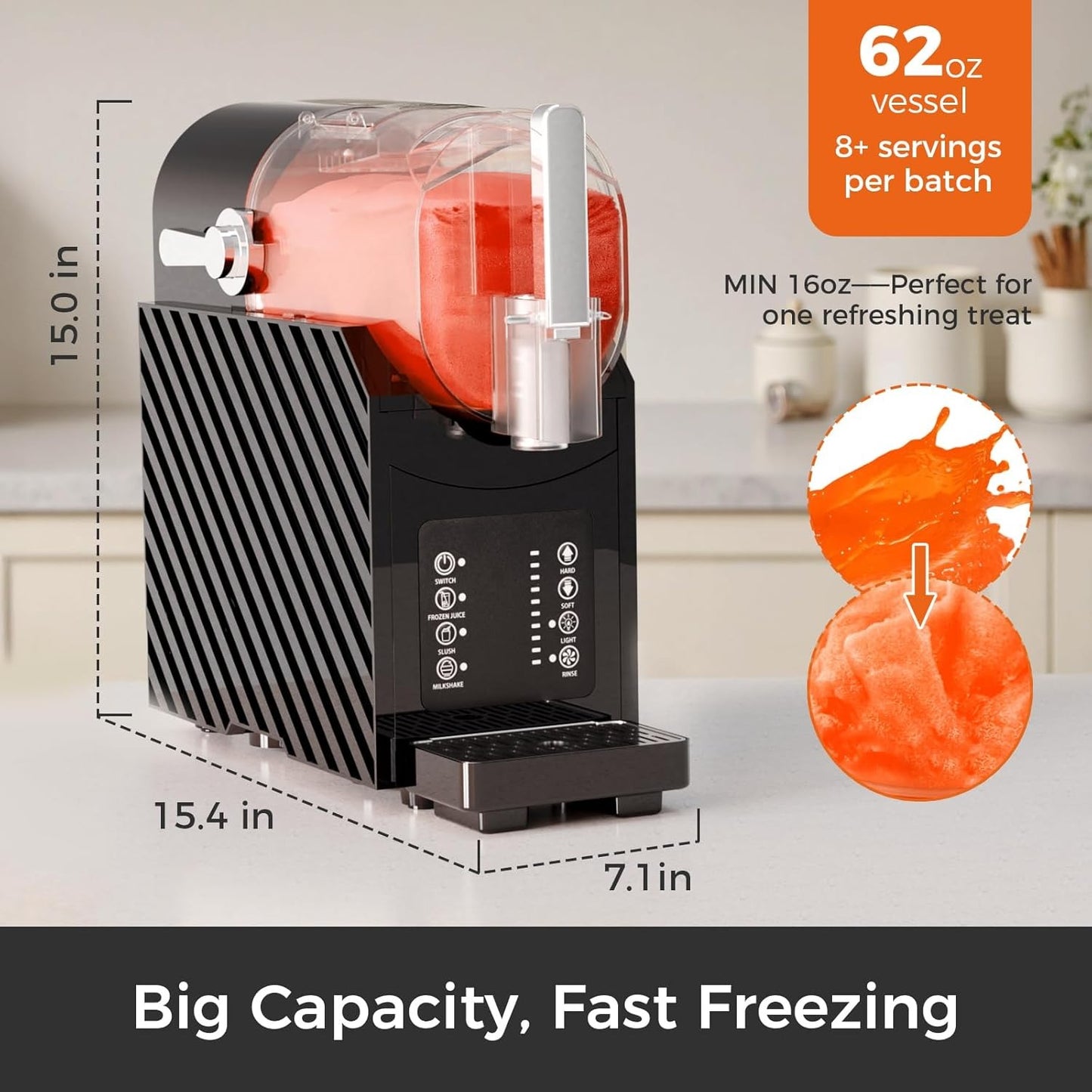 Slushie Machine for Home, Slushy Machine with 3 Preset Modes Frozen Juice Slush Milkshake, No Ice Needed, Adjustable Hardness, Self-Cleaning Function, Safety Protection, Frozen Drink Maker