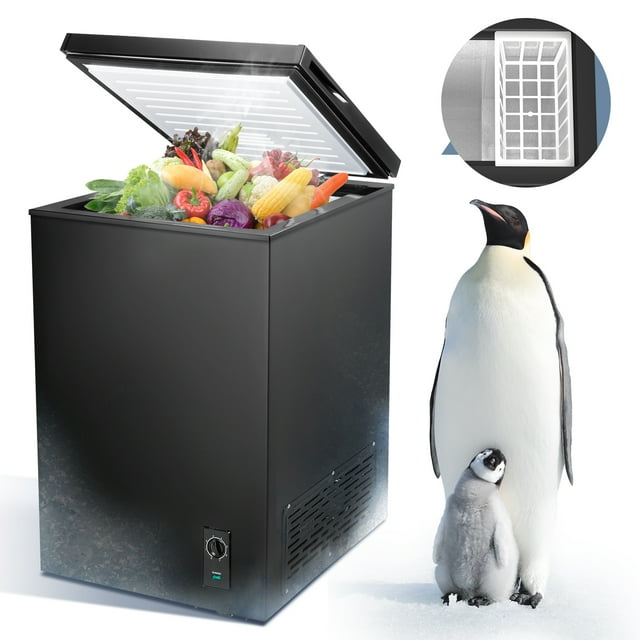 KISSAIR 3.4 Cubic Feet Chest Freezer with Free Standing Top Open Door Compact Freezer with Adjustable Temperature , Black