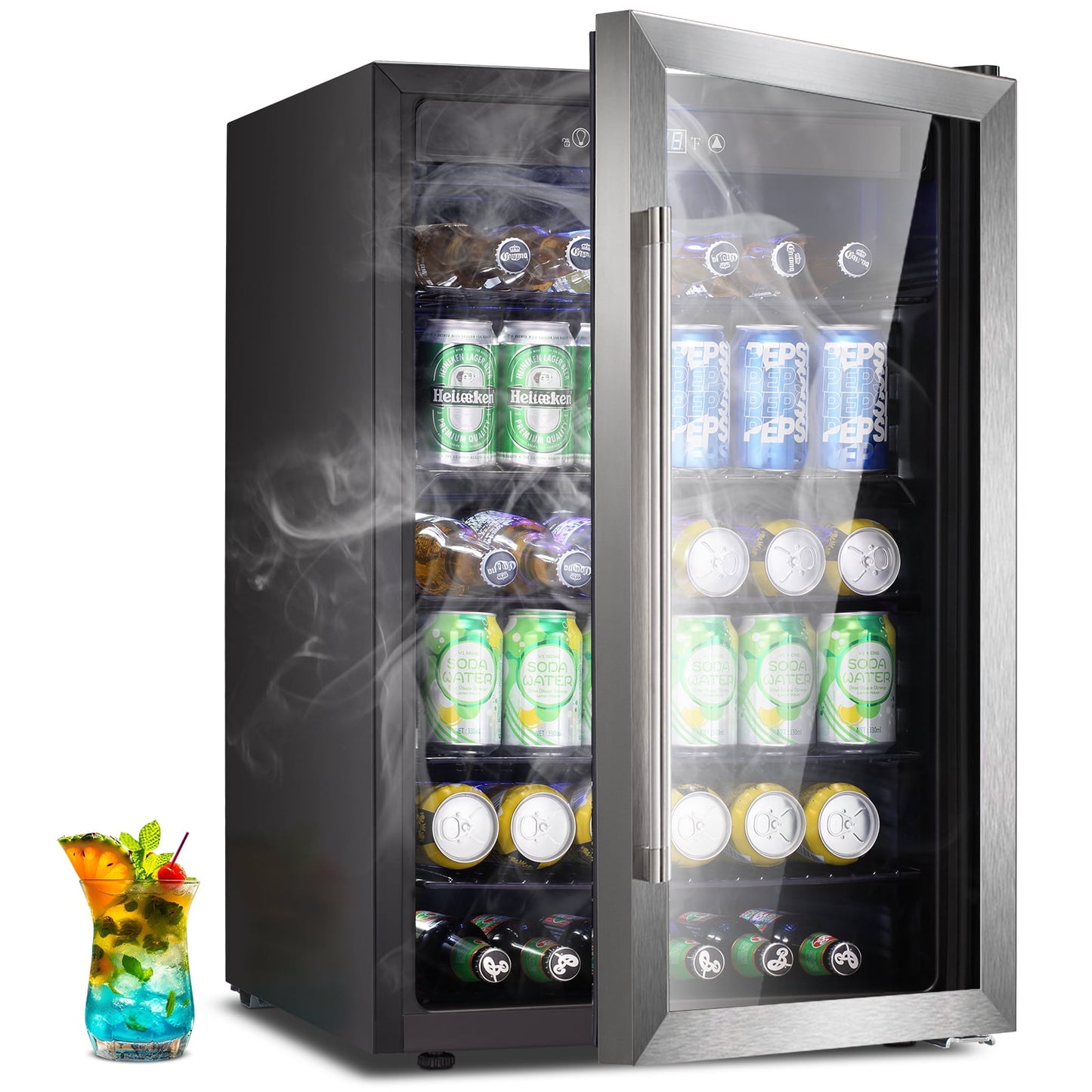 KISSAIR 4.4 Cu.ft Beverage Refrigerator Cooler, 37 Bottles Mini Fridge with Glass Door for Soda, Beer or Wine, Double Toughened Glass , Cool LED for Bar/Office/Home/Restaurant
