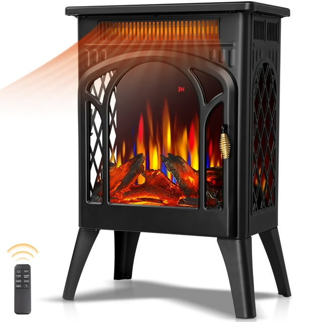 KISSAIR All-metal Electric Fireplace Heater 16", Frame Freestanding Stove, 3D Flame, Remote Control, 500W/1500W, Black