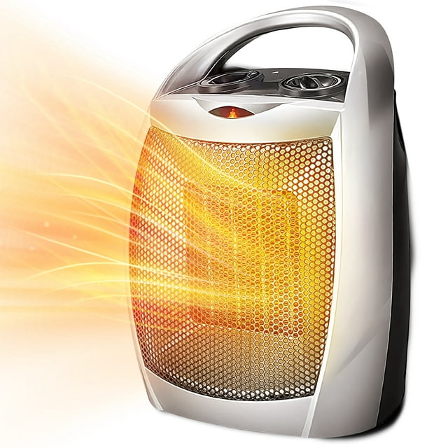 750w/1500w ceramic space heater, electric portable room heater with  adjustable thermostat and overheat protection for home bedroom or office,  etl