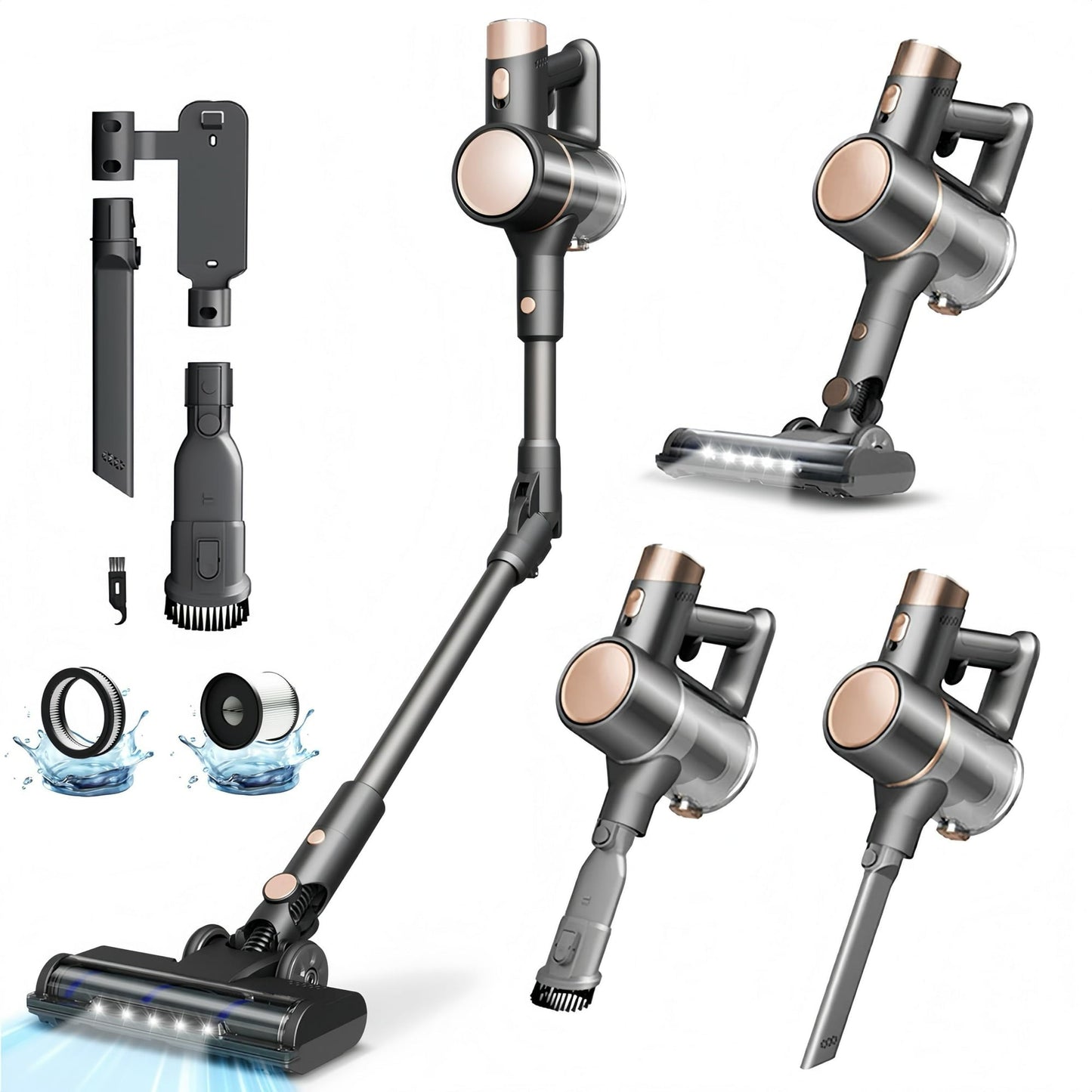 KISSAIR Cordless Vacuum Cleaners rechargeable 50min 2200mah Lightweight Led Display Screen Stick Vacuum Cleaners for Home Carpet Hardwood Floor Pet Hair, Grey
