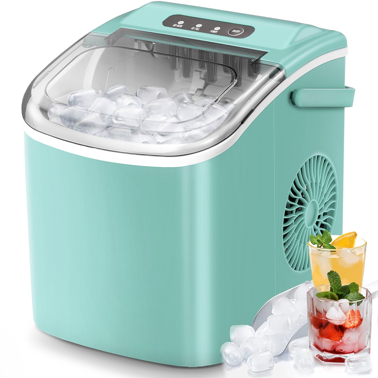 KISSAIR Countertop Ice Maker Portable Ice Machine with Handle,  Self-Cleaning Ice Makers, 26Lbs/24H, 9 Ice Cubes Ready in 6 Mins for Home  Kitchen Party