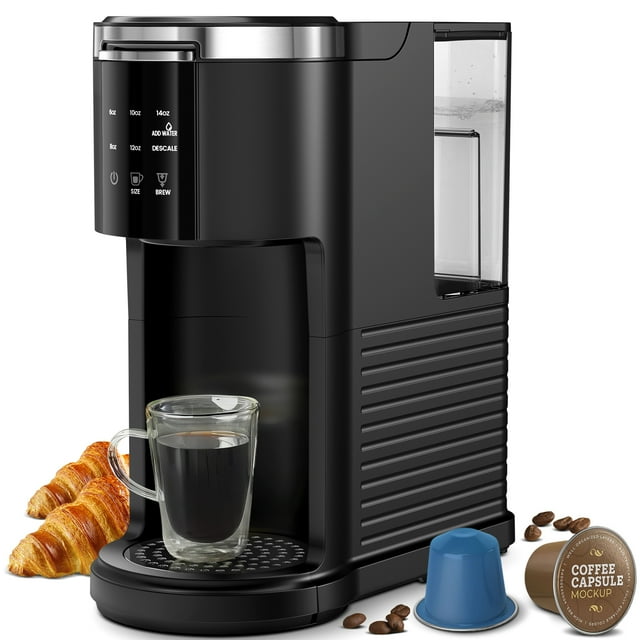KISSAIR 2-in-1 Single Serve Coffee Maker for K-Cup Capsules and Ground Coffee, Black