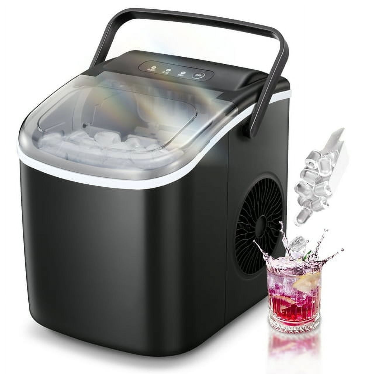 KISSAIR Portable Ice Maker Countertop, 9Pcs/8Mins, 26lbs/24H, Self-Cleaning Ice Machine with Handle for Kitchen/Office/Bar/Party, Black