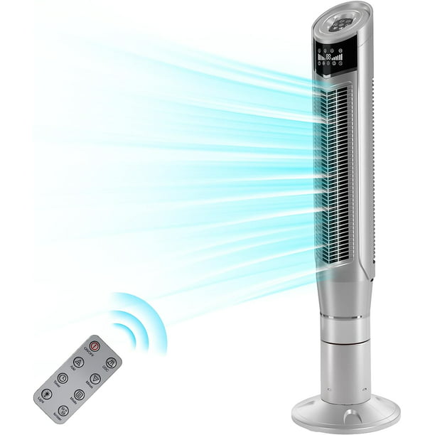 KISSAIR Tower Fan - Oscillation, Ionizer, Remote Control - Office/Home - Bladeless Floor Fan - 8 Wind Speeds, 47" (Silver)