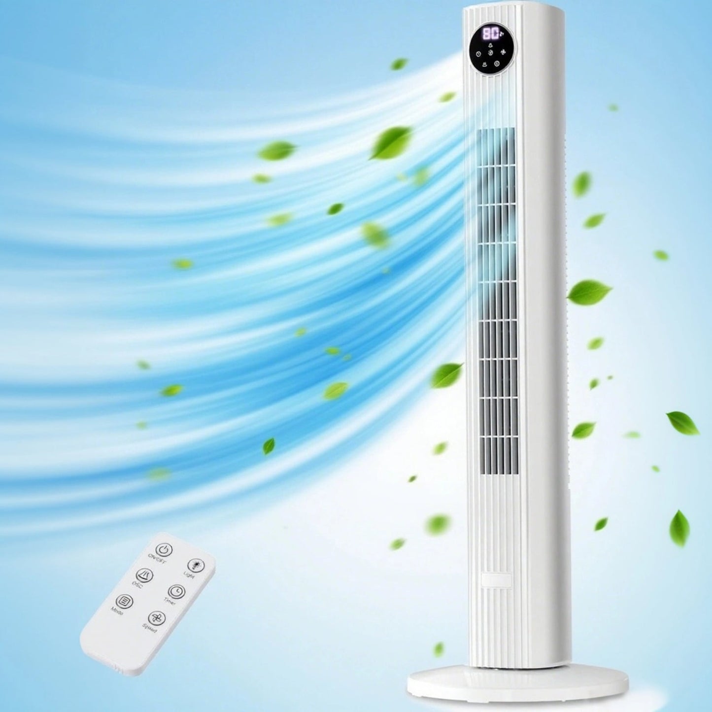 KISSAIR 35" Tower Fan with Remote, 3 Speeds, 4 Modes, LED Display, 12H Timer, 85° Oscillating, Bladeless Quiet Fan for Bedroom, Home & Office, White