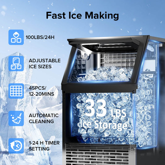 KISSAIR 100Lbs/24H Commercial Ice Maker