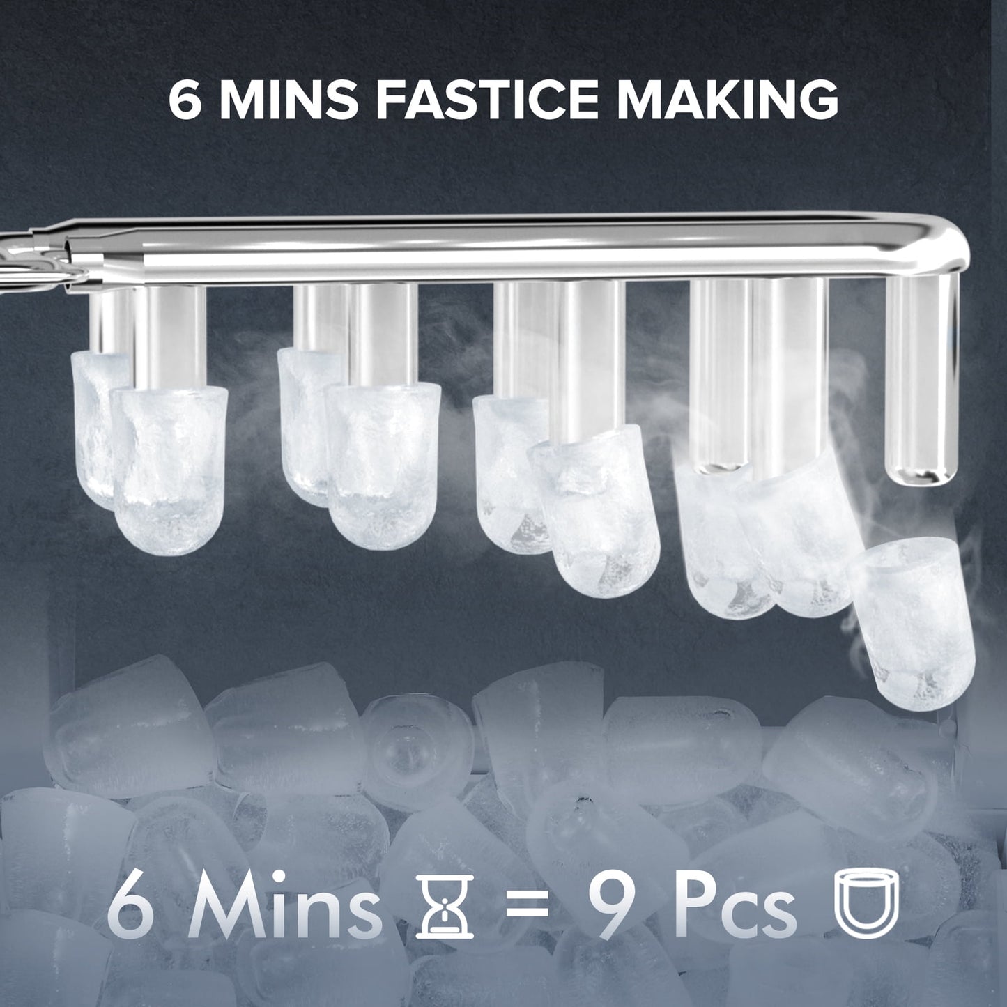 KISSAIR Countertop Ice Maker Portable Ice Machine with Handle, Self-Cleaning Ice Makers, 26Lbs/24H, 9 Ice Cubes Ready in 6 Mins for Home Kitchen Bar Party Gray