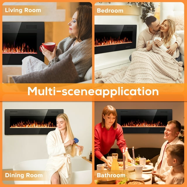 KISSAIR 42" Electric Fireplace in-Wall Recessed and Wall Mounted 1500W Fireplace Heater and Linear Fireplace with Timer/Multicolor Flames/Touch Screen/Remote Control (Black)