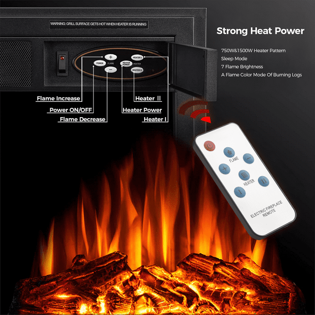 KISSAIR Wooden Frame Fireplace, TV Stand Wood Mantel with LED Flames, Fireplace Console Cabinet, Remote Control&Touch Screen,750W-1500W-Brown