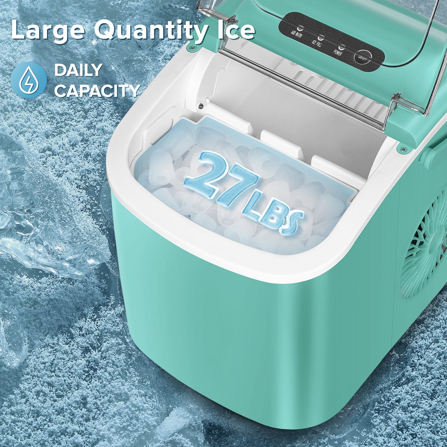 KISSAIR Ice Makers Countertop, Ice Machine with Handle, 26Lbs in 24Hrs, 9 Cubes Ready in 6 Mins, Self-Cleaning Portable Ice Maker, 2 Sizes of Bullet Ice Cubes-Green