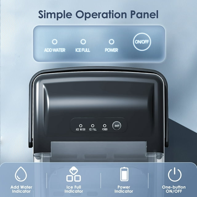 KISSAIR Portable Ice Maker Countertop, with Handle, 26Lbs/24H, 9Pcs/6Mins, One-Click Operation Ice Makers with Ice Scoop and Basket, Self-Cleaning, for Kitchen/Office/Bar/Party