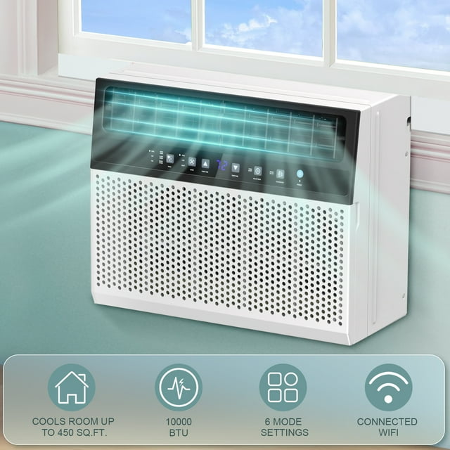 KISSAIR Window Air Conditioners 6,300 BTU (10,000 BTU ASHRAE), U-Shaped Air Conditioner Window Unit Cools up to 450 Sq. Ft, 6-In-1 Window AC Units for Home/Office/Apt-White