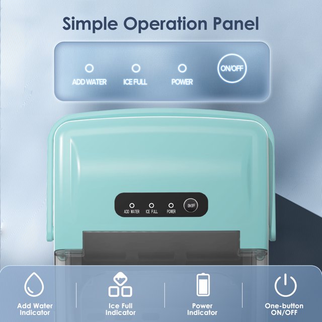 KISSAIR Portable Ice Maker Countertop, with Handle, 26Lbs/24H, 9Pcs/6Mins, One-Click Operation Ice Makers with Ice Scoop and Basket, Self-Cleaning, for Kitchen/Office/Bar/Party
