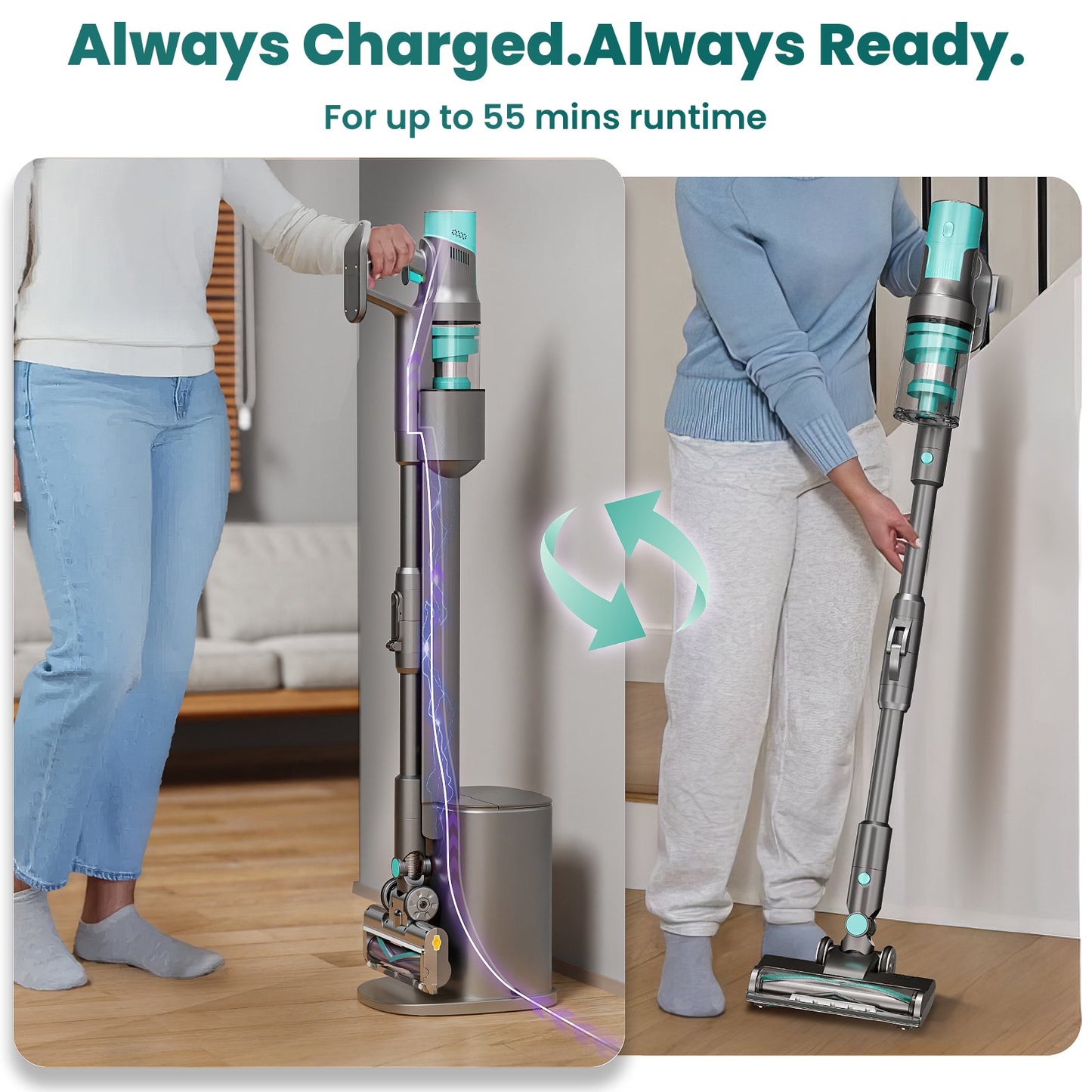 KISSAIR Cordless Vacuum Cleaner with Auto-Empty System, PowerDetect Clean & Empty, DuoClean Detect Nozzle & MultiFlex, Powerful Suction, HEPA Filter, Pet Hair Pickup, Carpets, Hardwood, Tiffany Green