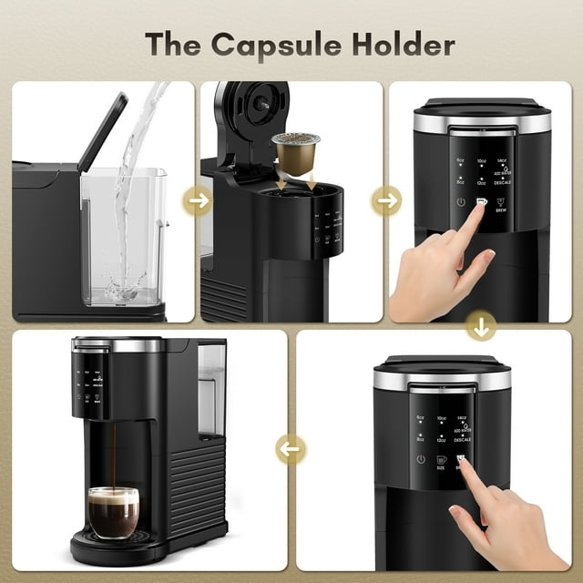 KISSAIR 2-in-1 Single Serve Coffee Maker for K-Cup Capsules and Ground Coffee, Black