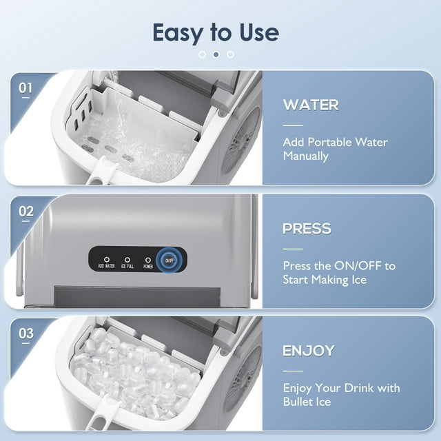 KISSAIR Portable Ice Maker Countertop, with Handle, 26Lbs/24H, 9Pcs/6Mins, One-Click Operation Ice Makers with Ice Scoop and Basket, Self-Cleaning, for Kitchen/Office/Bar/Party
