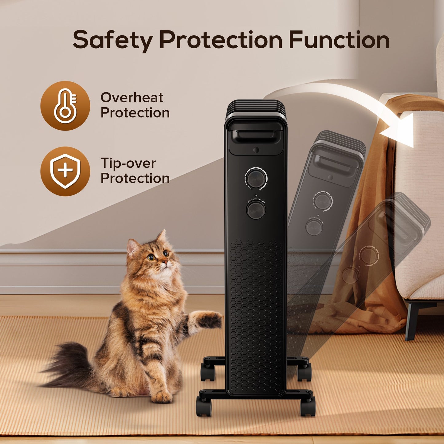 KISSAIR 1500W Oil Filled Radiator Space Heater, Adjustable Thermostat, Room Heater (Black)