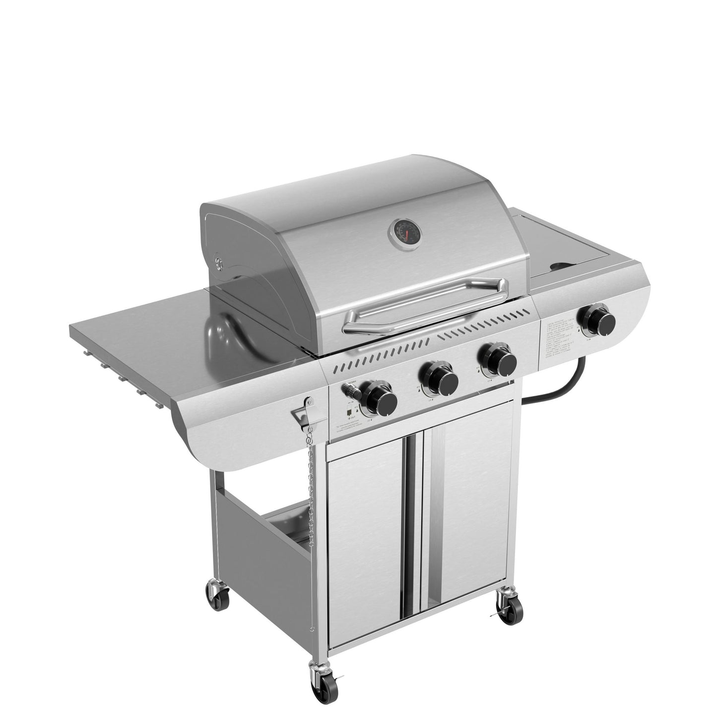 LHRIVER Stainless Steel BBQ Grill, 3 Burner Propane Gas Grill with Side Burner for Outdoor Cooking Patio Backyard