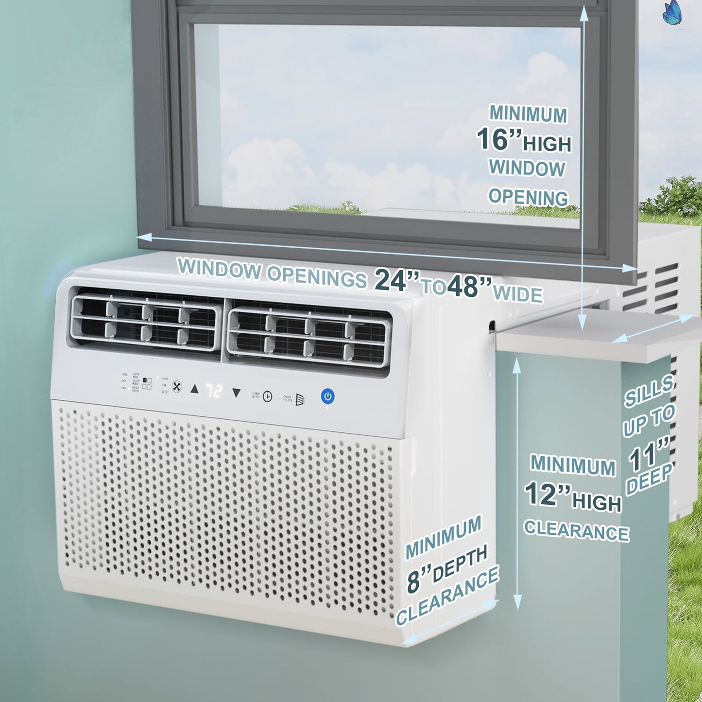 KISSAIR8100 BTU (10000 BTU ASHRAE) 115 Volt U-Shape Window Air Conditioner with Remote Control, 6 Modes and 3 Fan Modes, 24 Hour Timer, 350 Sq.Ft