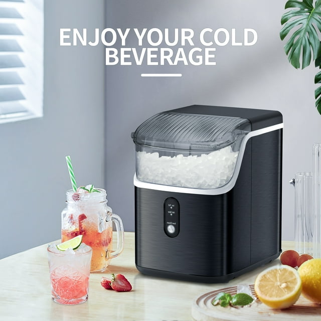 KISSAIR Nugget Ice Maker Countertop, 33lbs/24H with Self-Cleaning Function, Portable Sonic Ice Machine for Home/Office Stainless Steel Black