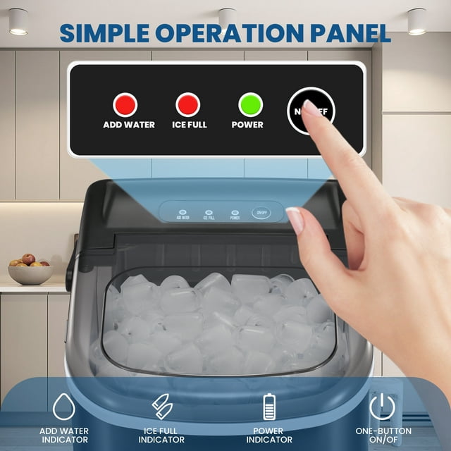 KISSAIR Portable Ice Maker Countertop, 9Pcs/8Mins, 26lbs/24H, Self-Cleaning Ice Machine with Handle for Kitchen/Office/Bar/Party, Black
