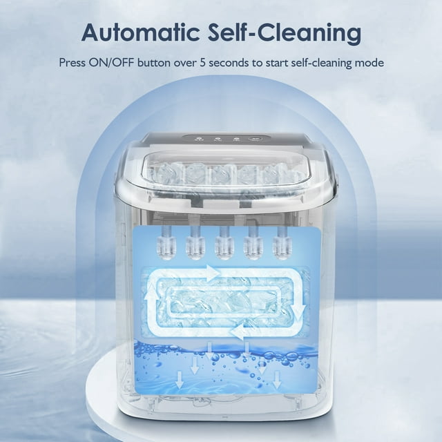 KISSAIR Portable Ice Maker Countertop, with Handle, 26Lbs/24H, 9Pcs/6Mins, One-Click Operation Ice Makers with Ice Scoop and Basket, Self-Cleaning, for Kitchen/Office/Bar/Party