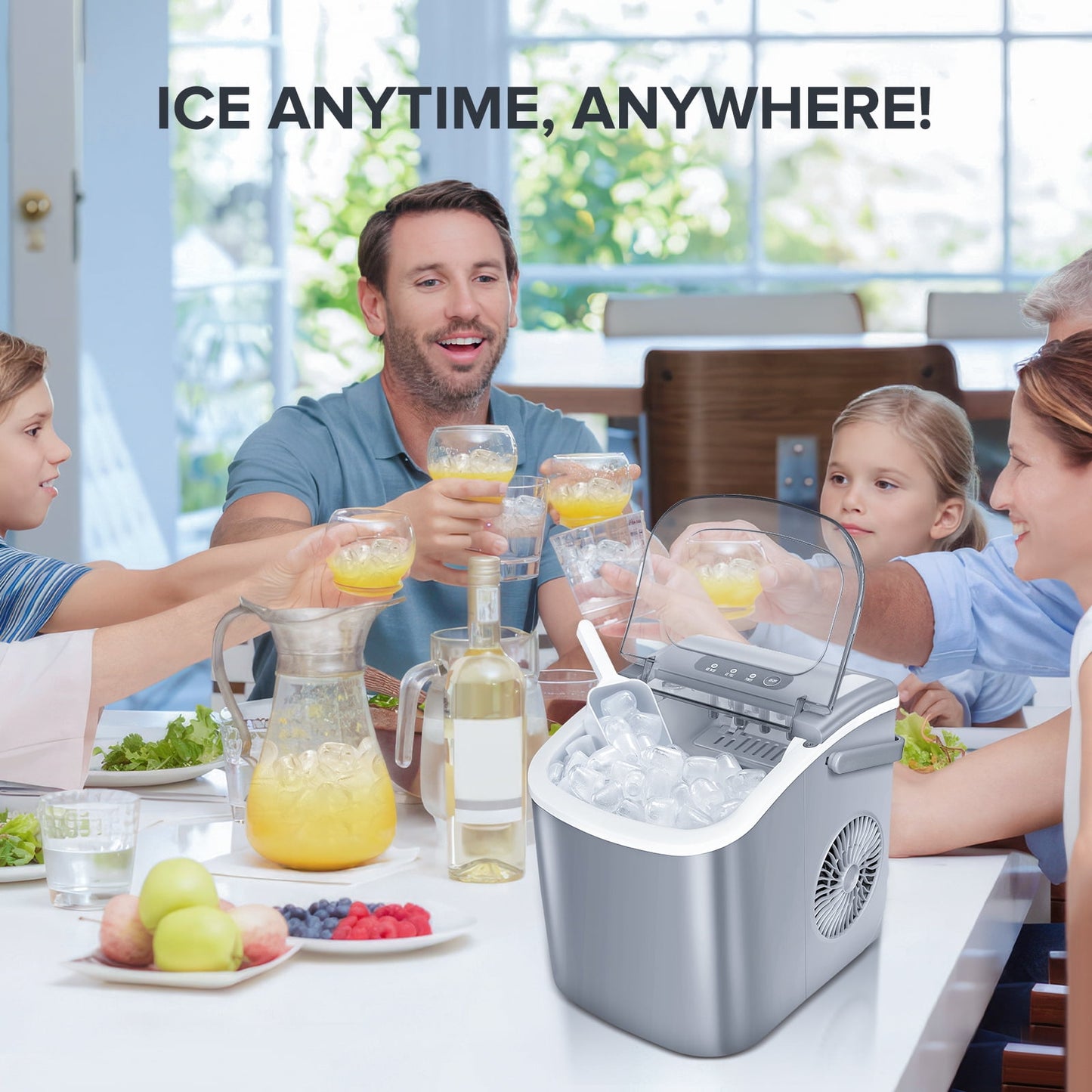 KISSAIR Countertop Ice Maker Portable Ice Machine with Handle, Self-Cleaning Ice Makers, 26Lbs/24H, 9 Ice Cubes Ready in 6 Mins for Home Kitchen Bar Party Gray