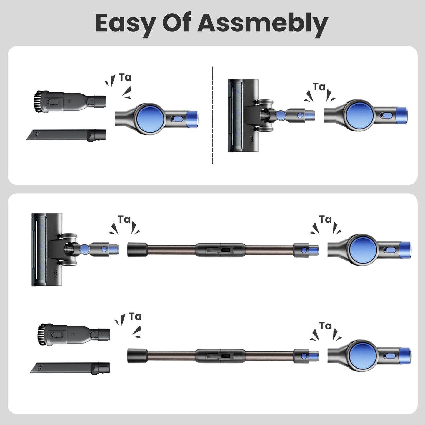 KISSAIR Cordless Vacuum Cleaner 50min 2200mah Lightweight 5.5lb Led Display Screen Stick Vacuum Cleaners for Home Hardwood Floor Carpet Pet Hair, Blue