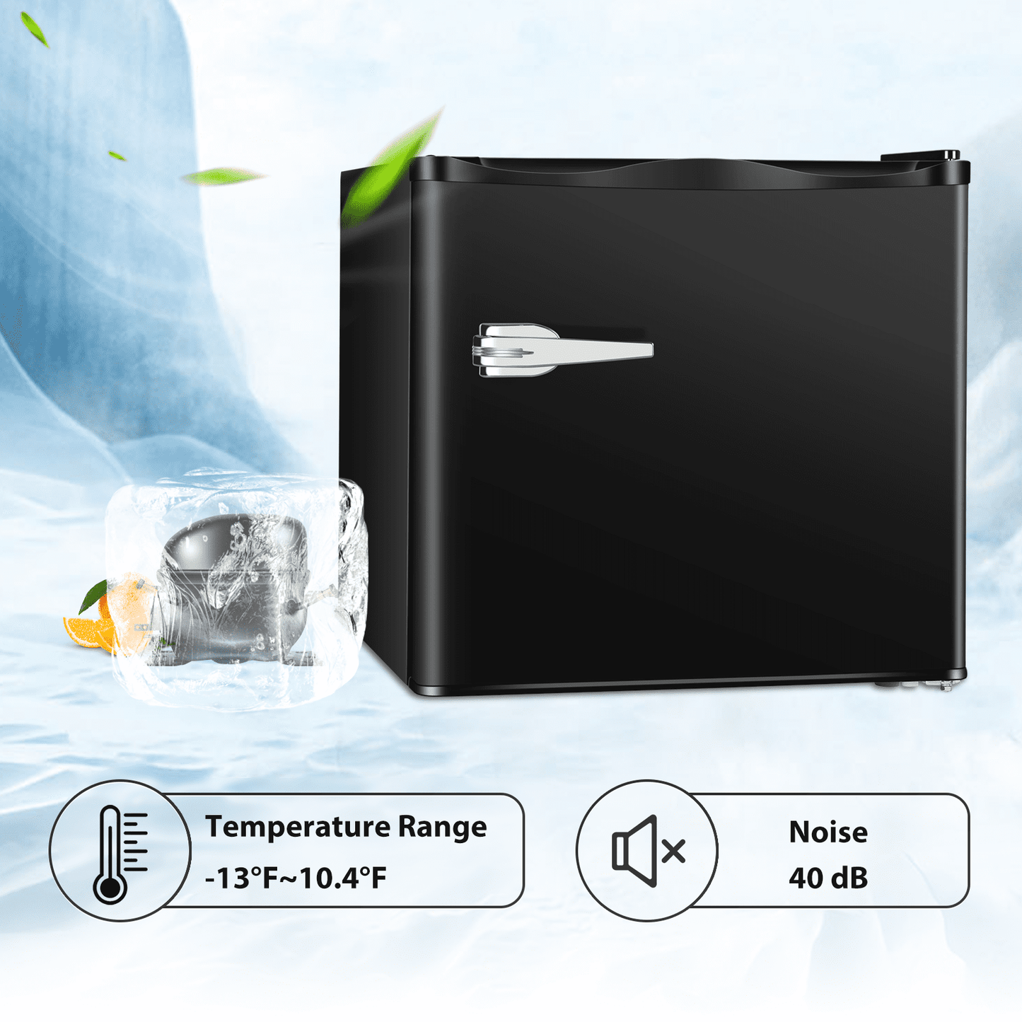 KISSAIR Upright Compact Freezer 1.2 Cu.ft, Freestanding Mini Freezer with Removable Shelf, Single Door, Adjustable Temperature Control-Black