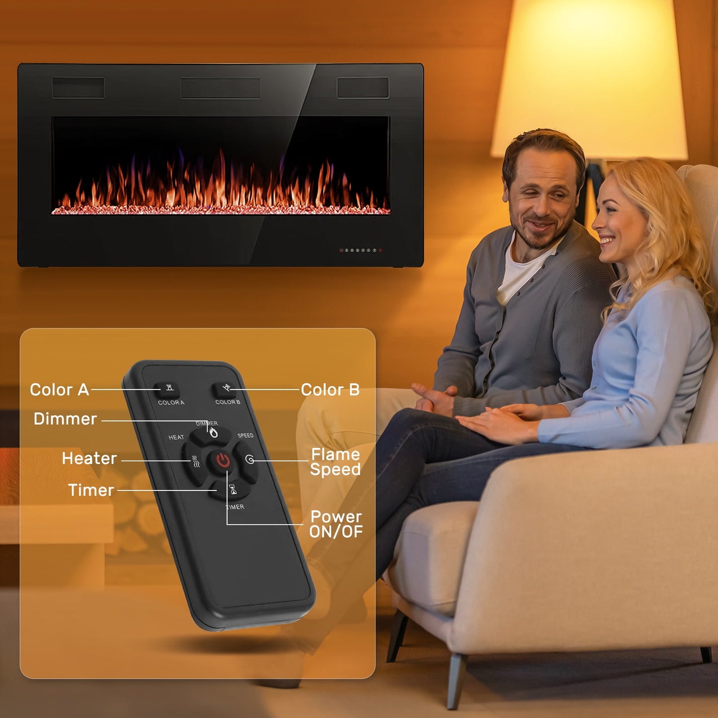 KISSAIR 36’’ 1500W Wall Mounted Recessed Electric Fireplace,12 Flame Color Modes,Touch Screen & Remote Control,Ultra Thin & Low Noise