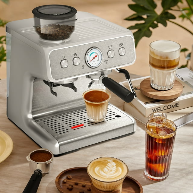 KISSAIR 15 Bar Semi-Automatic Espresso Coffee Machine, PLD Intelligent Temperature Control, Overheating Protection, Automatic Power-Off, 2.8L Water Tank, 1&2 Cups for Home/Office/Coffee Shop