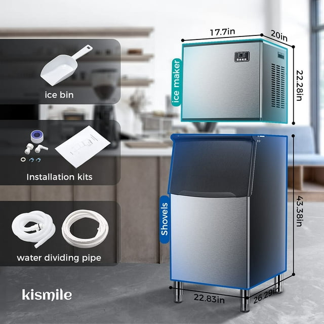 KISSAIR Commercial Ice Maker Machine, 360 LBS/24H with 200LBS Large Storage Ice Bin, 160PCS in 8-15 Mins, Split Ice Machine with Automatic Cleaning
