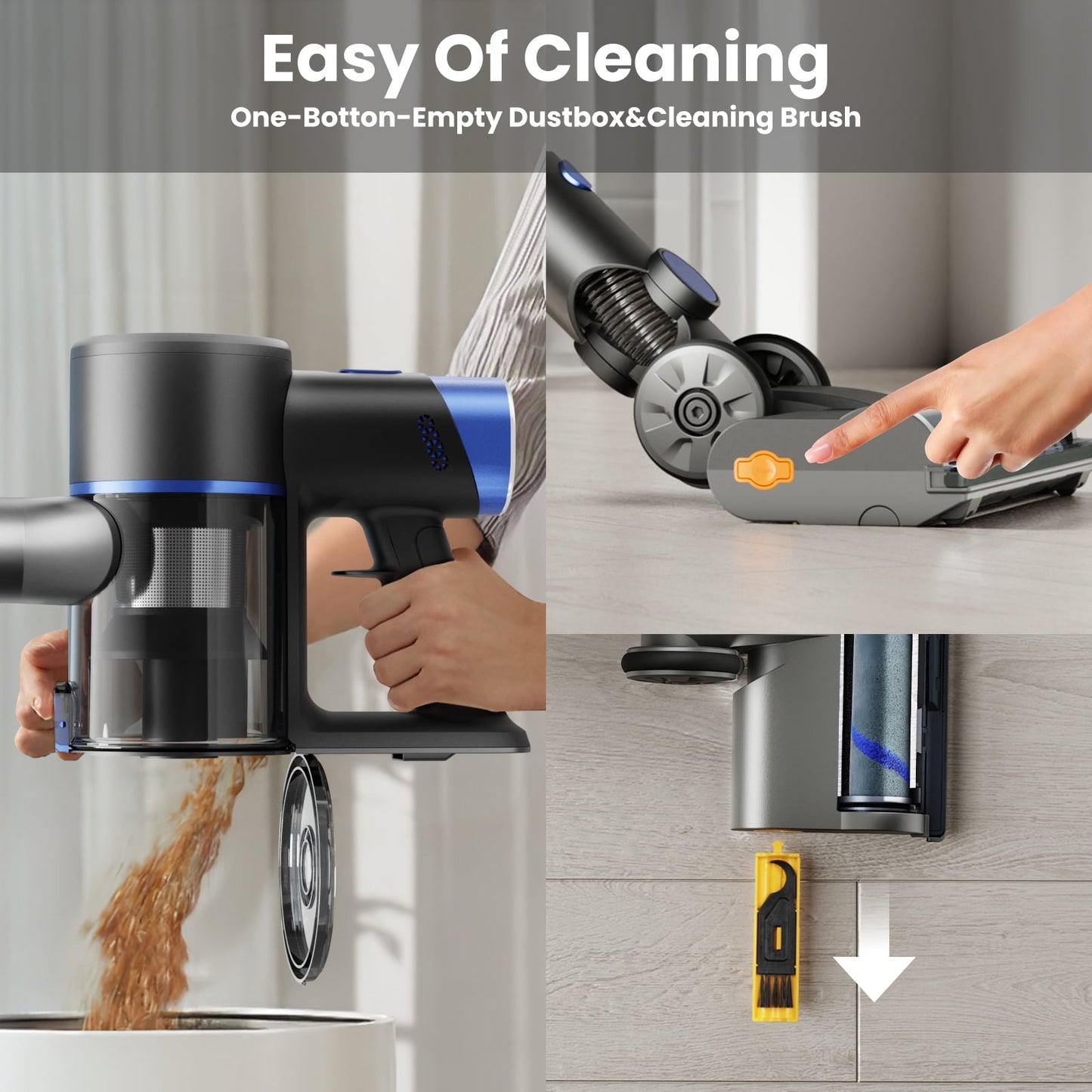 KISSAIR Cordless Vacuum Cleaner 50min 2200mah Lightweight Led Display Screen Stick Vacuum Cleaners for Home Hardwood Floor Carpet Pet Hair, Grey