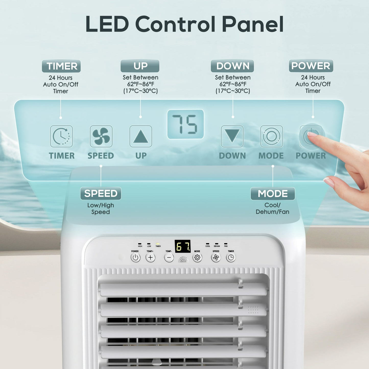 KISSAIR 5000BTU (8000 BTU ASHRAE) Portable Air Conditioner/Dehumidifier/Fan, 3 in 1 AC with 24H Timer for Home/Office