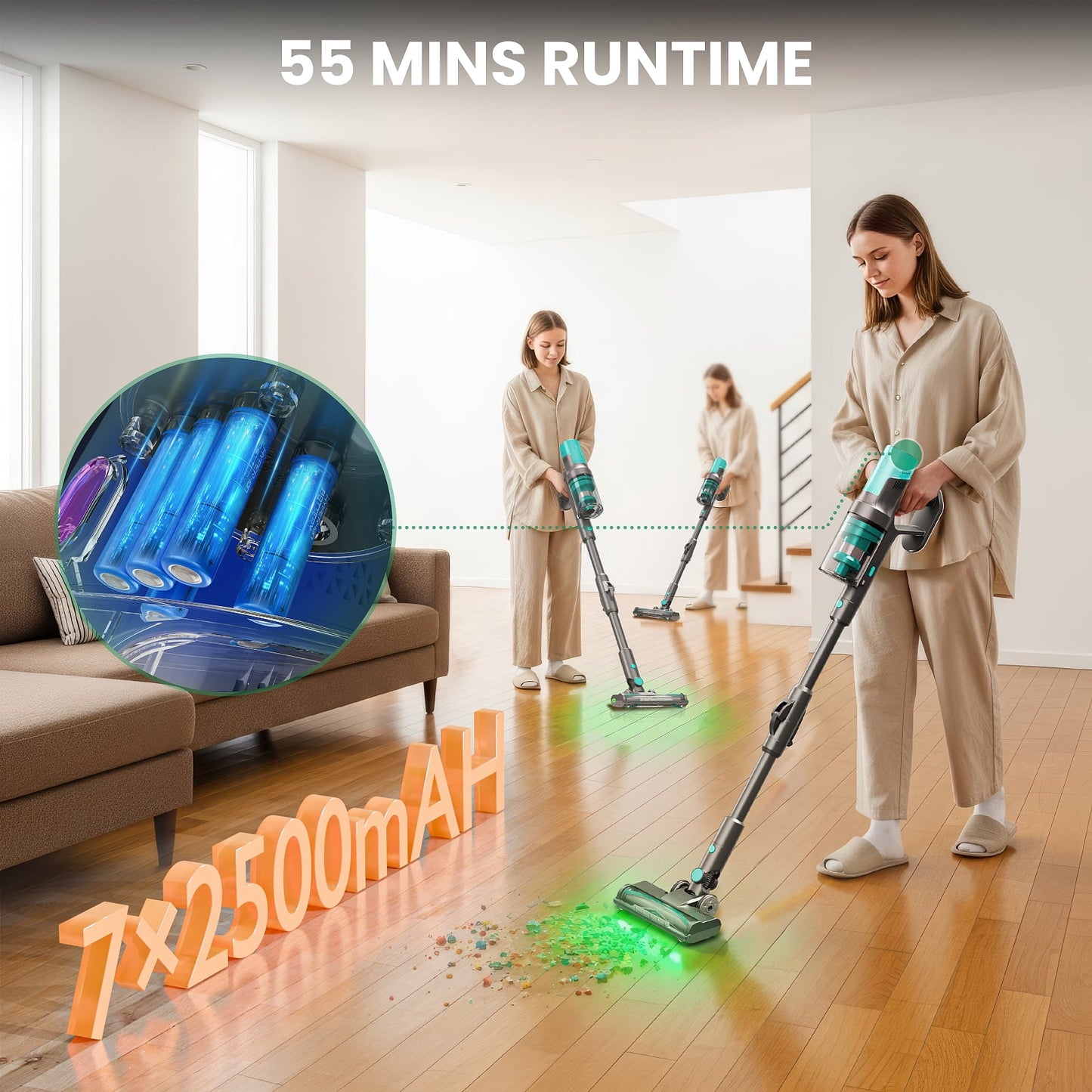 KISSAIR Cordless Vacuum Cleaner with Auto-Empty System, PowerDetect Clean & Empty, DuoClean Detect Nozzle & MultiFlex, Powerful Suction, HEPA Filter, Pet Hair Pickup, Carpets, Hardwood, Tiffany Green