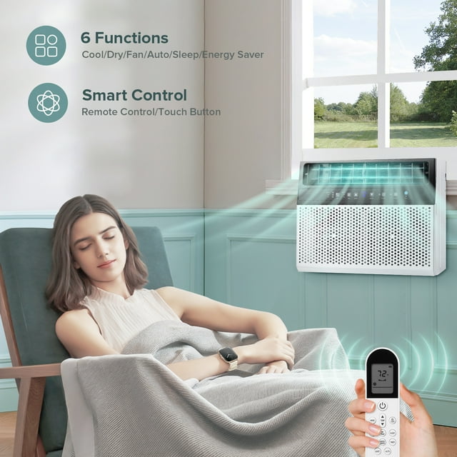 KISSAIR Window Air Conditioners 6,300 BTU (10,000 BTU ASHRAE), U-Shaped Air Conditioner Window Unit Cools up to 450 Sq. Ft, 6-In-1 Window AC Units for Home/Office/Apt-White