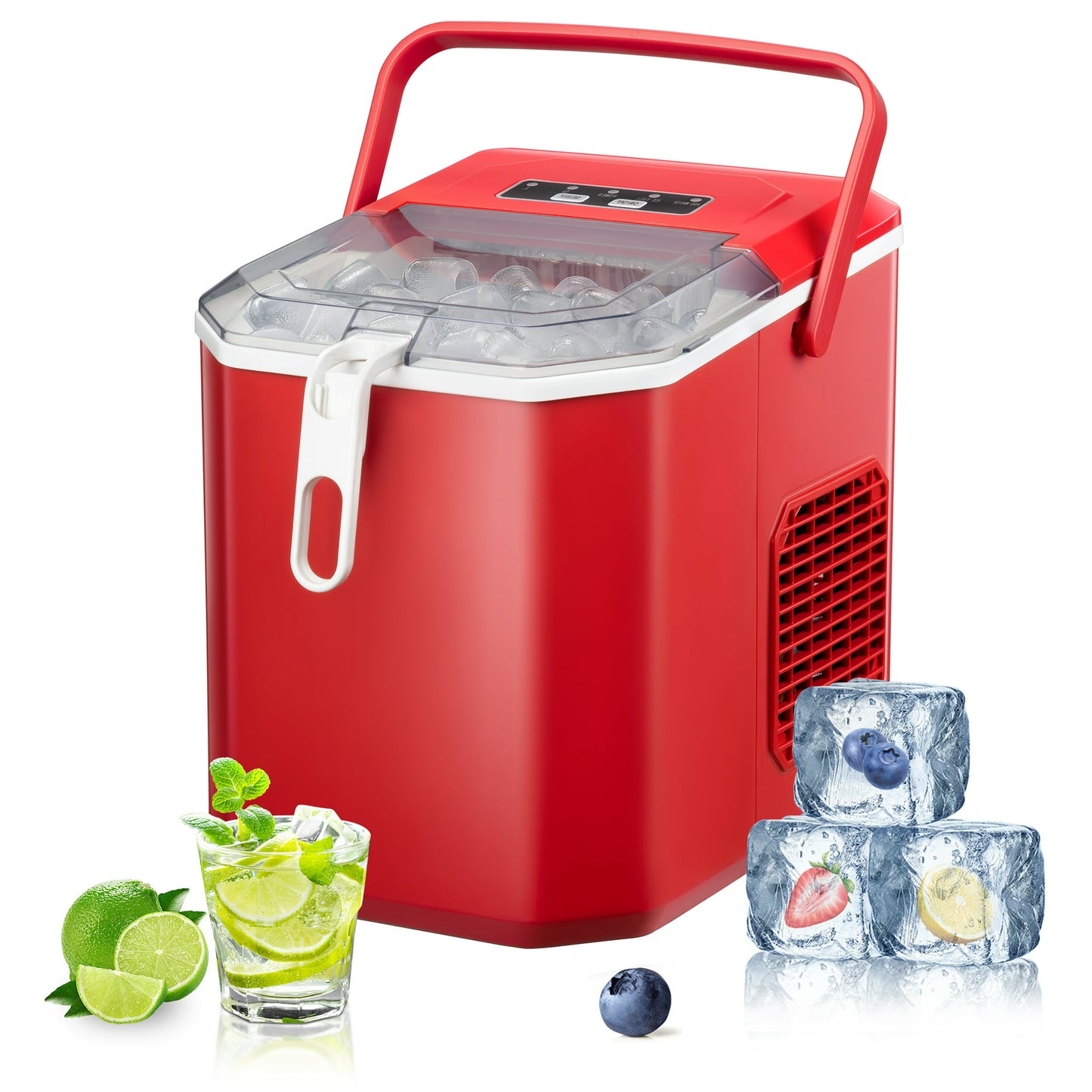 KISSAIR Countertop Ice Maker Portable Ice Machine, Basket Handle, Self-Cleaning Ice Makers, 26Lbs/24H, 9 Ice Cubes Ready in 6 Mins, S/L ice, for Home Kitchen Bar Party (Red)