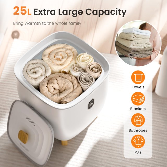 KISSAIR Towel Warmer, 25L Electric Hot Towel Warmer Bucket with 2 Heating Modes, Adjustable Timer, LED Display, Fragrance Holder