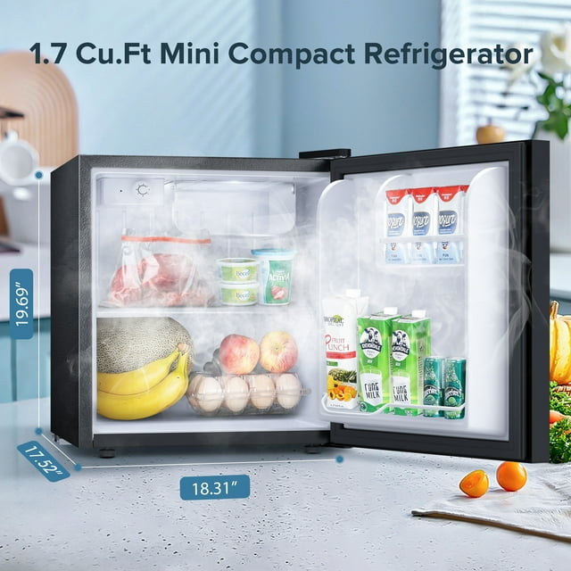 KISSAIR 1.6 cu.ft Compact Refrigerator Mini Fridge with Glass Door, Low Noise, Large Storage Space, Adjustable Temperature & Removable Shelves, Perfect for Kitchen/Living Room/Office/Apartment,-Black