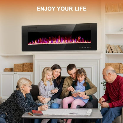 KISSAIR 50’’ 1500W Wall Mounted Recessed Electric Fireplace,12 Flame Color Modes,Touch Screen & Remote Control,Ultra Thin & Low Noise