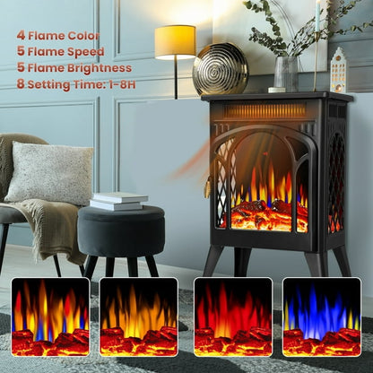 KISSAIR Electric Fireplace Heater 16’’ with 3D Realistic Flame Effect, Freestanding Fireplace with Remote Control,Timer, Different Flame Color,2 Heating Modes 500W/1500W,- BLACK