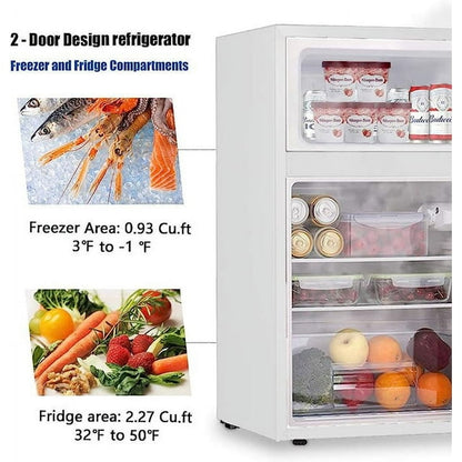 KISSAIR 3.2 cu.ft Vintage Mini Refrigerator - Compact, 2-Door - Adjustable Temp - Ideal for Home, Office, Dorm, RV