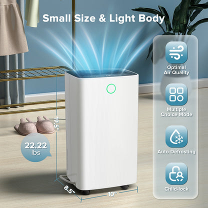 KISSAIR 9 Pints Dehumidifier, 1000 Sq. Ft Coverage Area with 24H Timer, Timer Continuous & Dry Mode, Portable Dehumidifier for Basement/Bathroom/Laundry Room