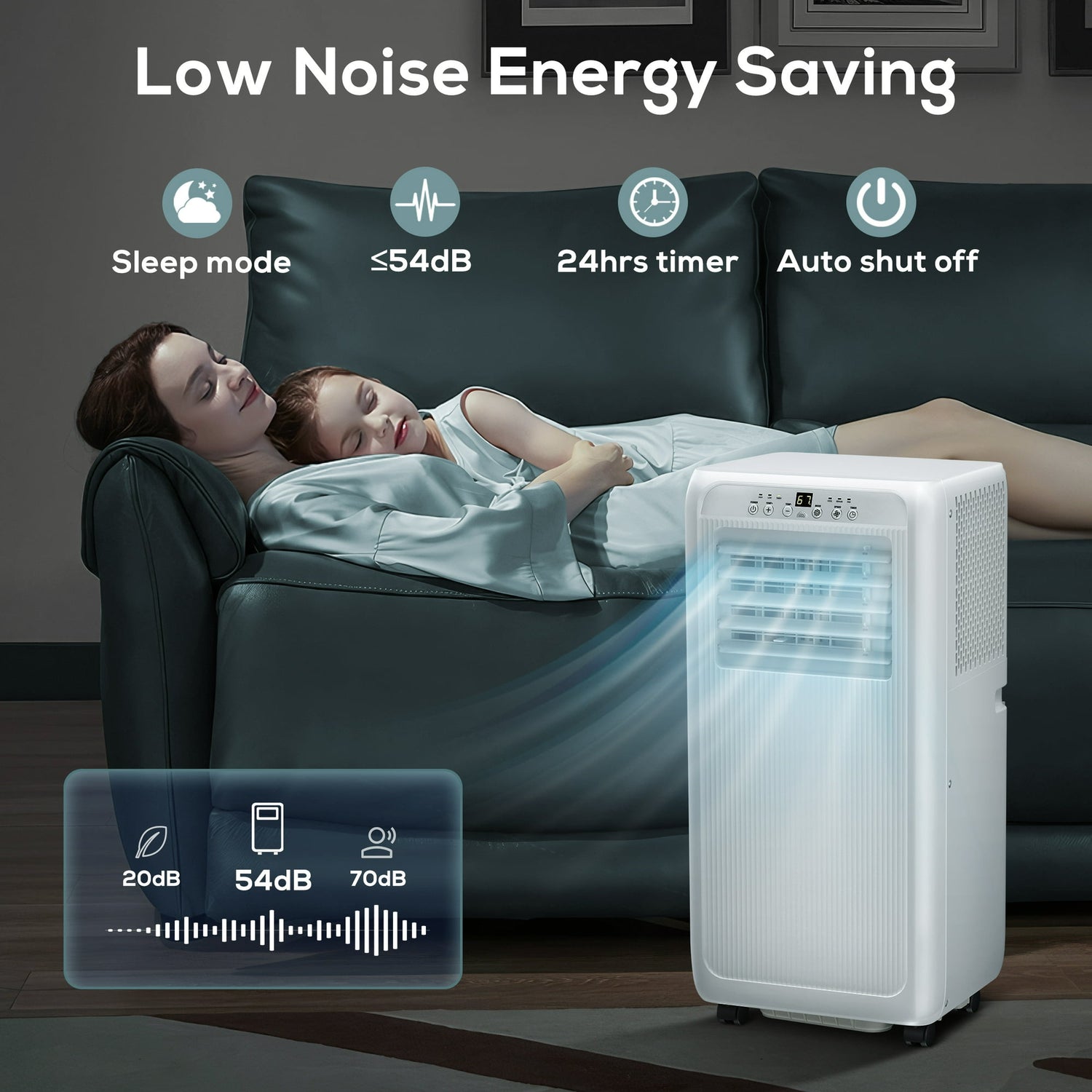 Auseo Portable Air Conditioner, 8,000 BTU Ashrae, 4-in-1 Quiet AC with Dehumidifier, Fan, Sleep Mode & Washable Filter for Rooms up to 350 Sq. Ft