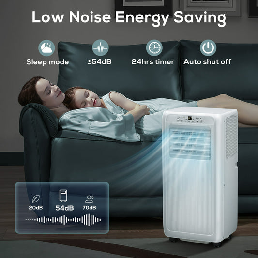 Auseo Portable Air Conditioner, 8,000 BTU Ashrae, 4-in-1 Quiet AC with Dehumidifier, Fan, Sleep Mode & Washable Filter for Rooms up to 350 Sq. Ft